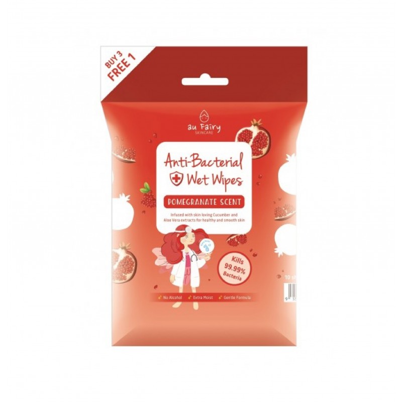 ANTIBACTERIAL WET WIPES POMEGRANATE SCENT 4X10S