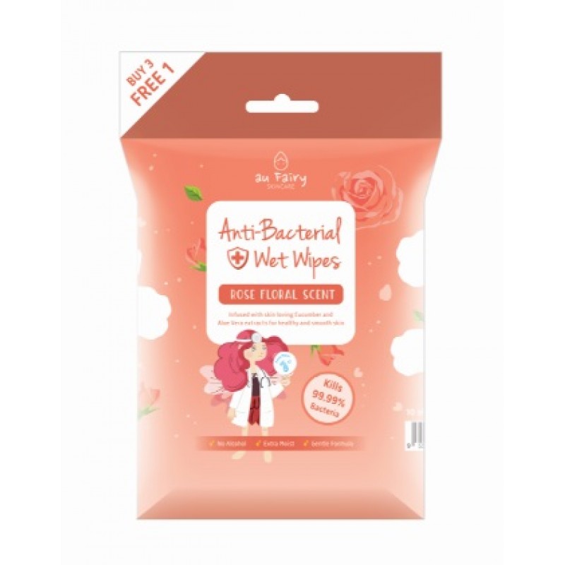 ANTIBACTERIAL WET WIPES ROSE FLORAL SCENT 4X10S