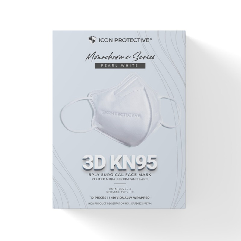 3D KN95 5PLY SURGICAL FACE MASK 10S (PEARL WHITE)