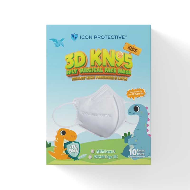 3D KN95 5PLY SURGICAL FACE MASK KIDS 10S (WHITE)
